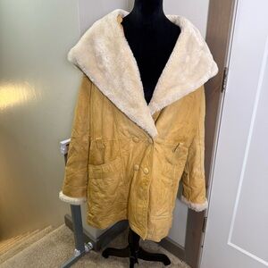 Vintage‎ Wilsons Leather Hooded Fur Trim Penny Lane Coat Tan Parka Shearling L